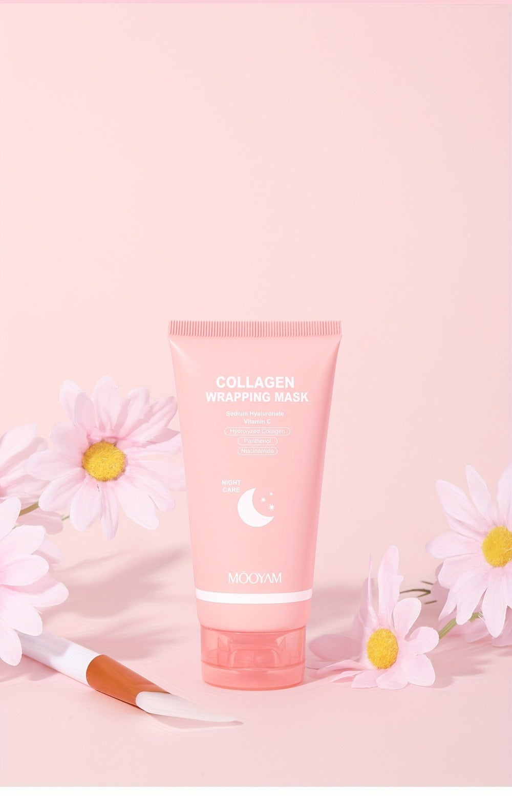 Hydrolyzed Collagen Night Mask with Brush – Niacinamide Hyaluronic Acid Vitamin C Korean Skincare Sleeping Mask for Elasticit