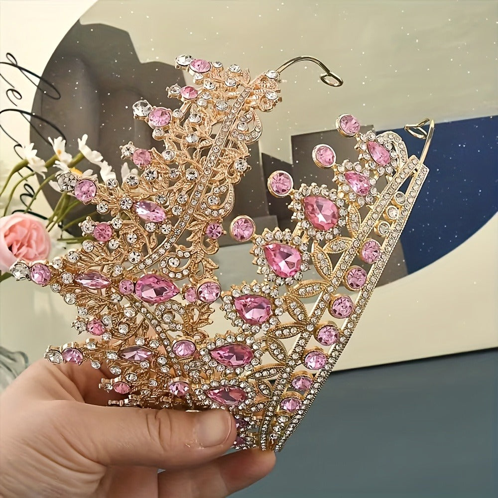 Pink Crystal-Look Crown and Tiara Two-Piece Costume Headwear Set with Hair Combs for Dress-Up — image 5