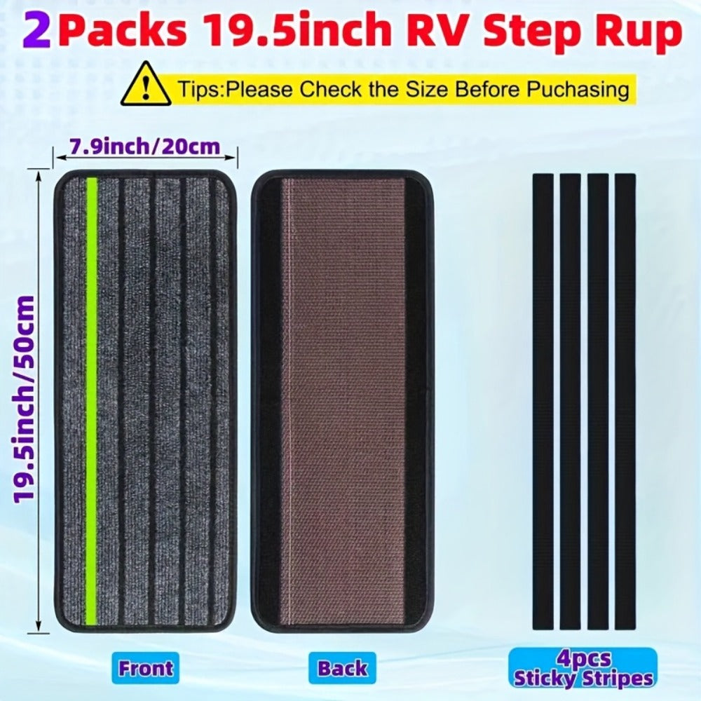 RV Step Covers Non-Slip Reflective – Durable Polyester Camping Rug Set for Travel Trailer, Motorhome & Outdoor Adventures, 2 