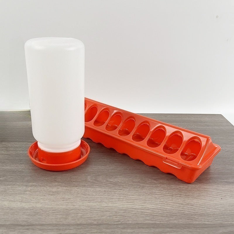 Chicken Feeder and Waterer Set, 18-Hole Anti-Spoil Trough Feeder + Water Dispenser for Chicks, Brooder & Backyard Poultry — i