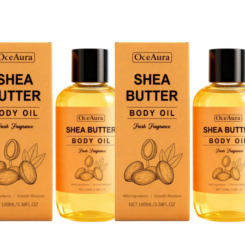 Shea Butter Body Oil, Two-Piece Set of 100ml Flip-Top Bottles with Coordinated Orange Labels — image 7