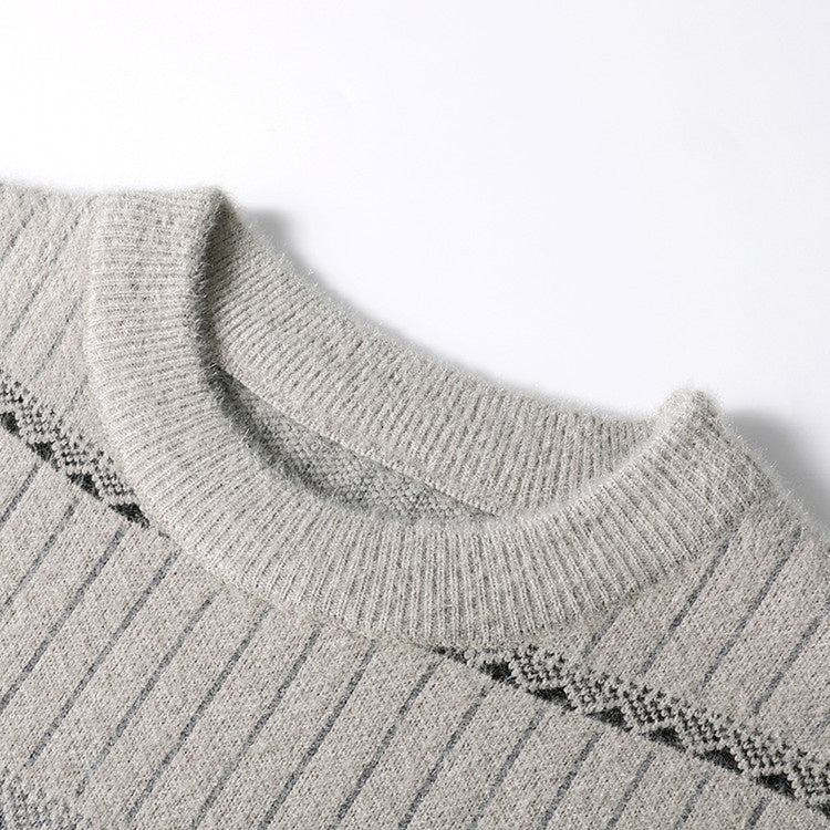 Mens Knitted Fleece-lined Thick Crew-neck Faux Mink Sweater