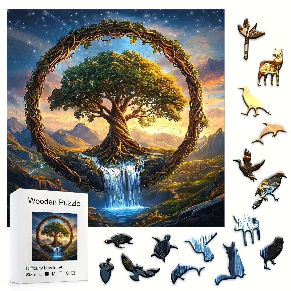 Tree of the Universe Wooden Jigsaw Puzzle with Irregular Pieces and 11 x 11 Inch Pictured Display Size — image 3