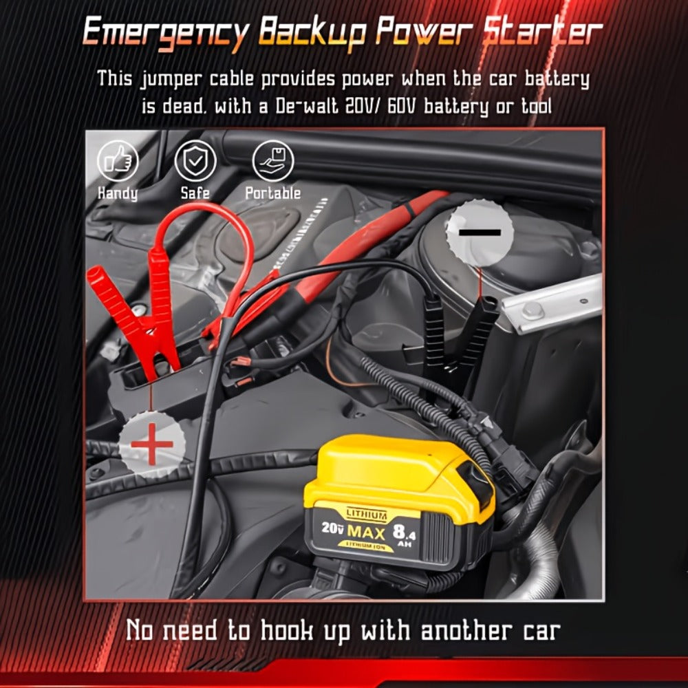 Jump Starter Cable with Adapter for DeWalt 18V 20V DCB Battery 0.98Ft & 6.56Ft Portable Car Emergency Start Kit ABS Housing —