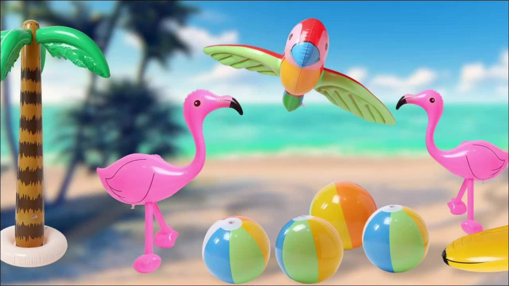 Hawaiian Luau Inflatable Party Decorations 10-Piece Set – 2 Palm Trees, 2 Flamingos, 4 Beach Balls, Parrot & Banana — image 9