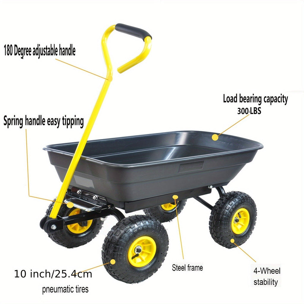 Garden Dump Cart, Steel Frame Pneumatic Tires Lawn Yard Farm Utility Wagon for Garden, Patio and Yard Use — image 5