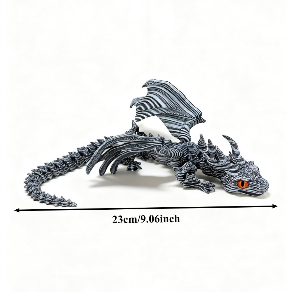 Articulated Black-and-White Swirl Dragon Figurine with Poseable Segments and Random Eye Color for Desktop Display — image 4