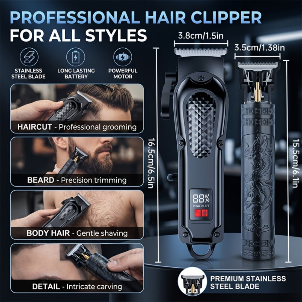 2-Piece Hair Clipper Set with Full-Size Clipper, Detail Trimmer, Guide Combs and USB Charging Accessories — image 6