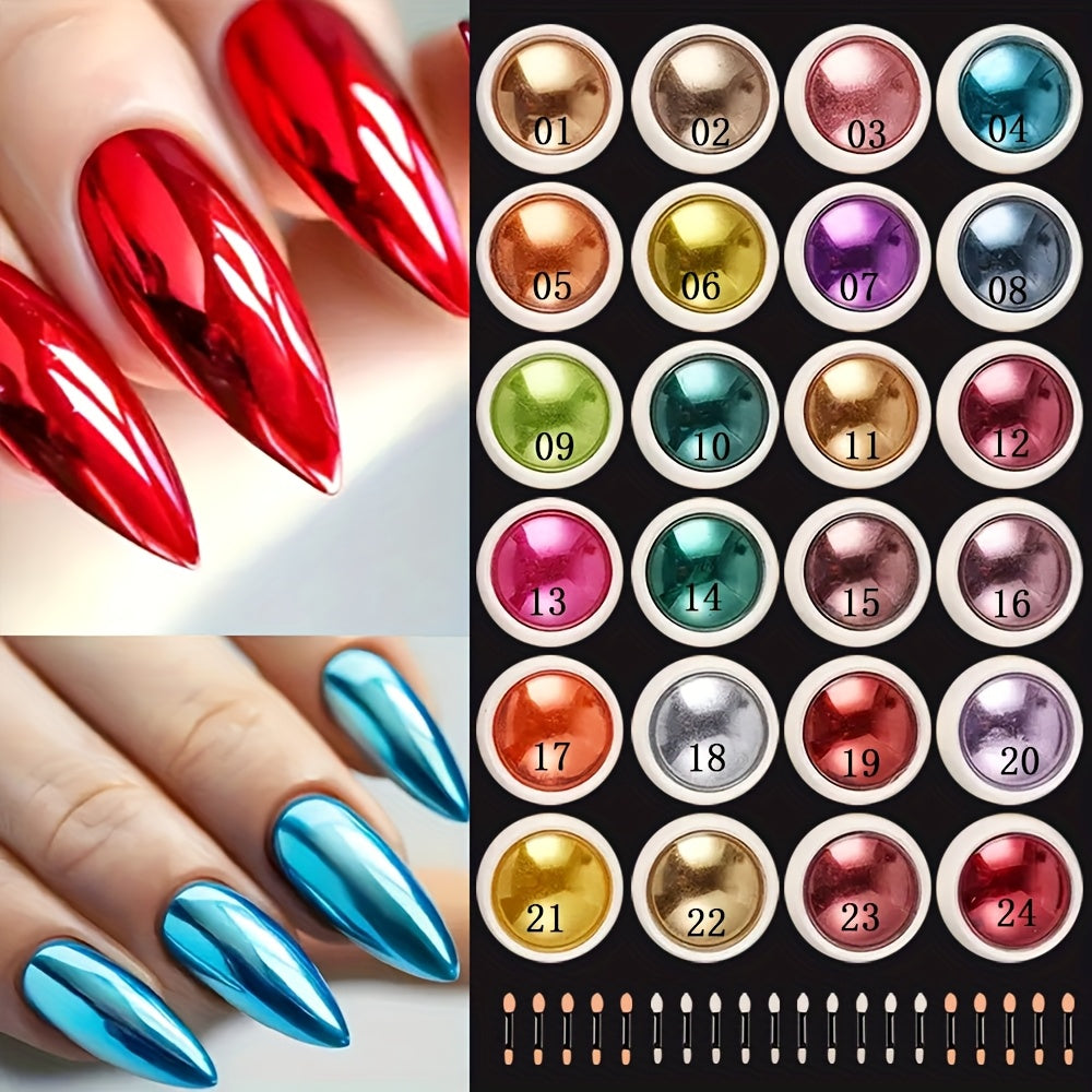 Chrome Nail Powder 24 Colors Set Holographic Mirror Effect Metallic Reflective Glitter Pigment for Gel — image 7