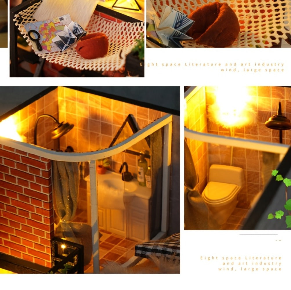 DIY Dollhouse Kit 2 Story with Dust Cover, Handmade Miniature House Model with Furniture Parts, No Glue No Batteries — image 