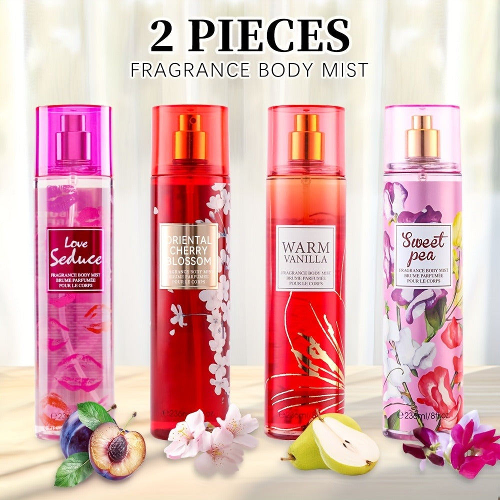 Body & Hair Fragrance Mist for Women 2PCS Set - Perfume Spray 8 fl oz, Fruity Floral Scents Peach Pear Cherry Blossom — image