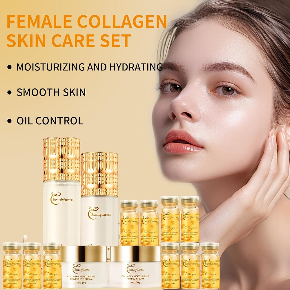 14-Piece Collagen Skincare Gift Set for Women – Hyaluronic Acid & Niacinamide, Deep Hydration, Firming, Brightening, Anti-Agi