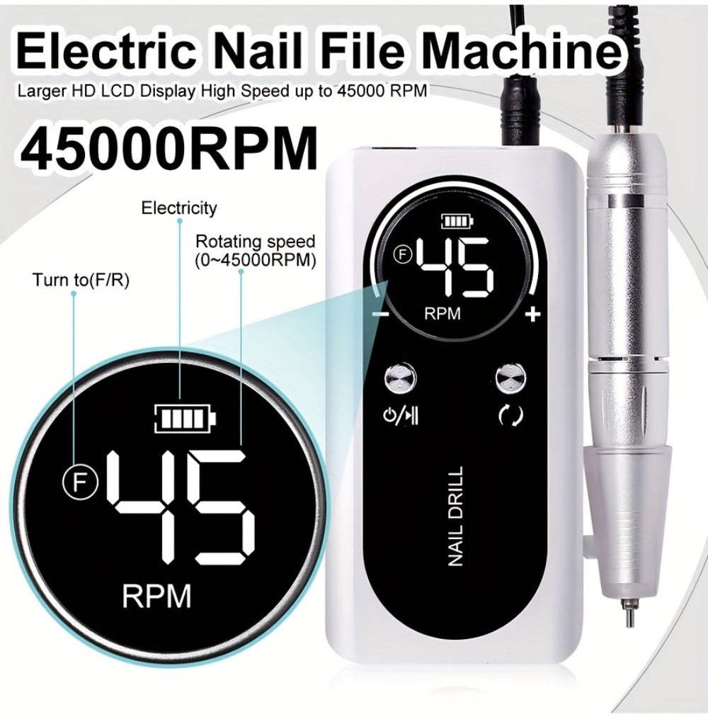 Electric Nail Drill 45000 RPM Cordless Kit with Power Display, Adjustable Speed and Three Colors — image 12