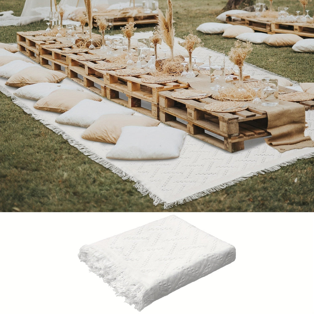 Boho Tassel Blanket Extra Large 91x71in Woven Yarn Beach Blanket Bohemian Style Machine Washable for Camping Picnic Backyard 