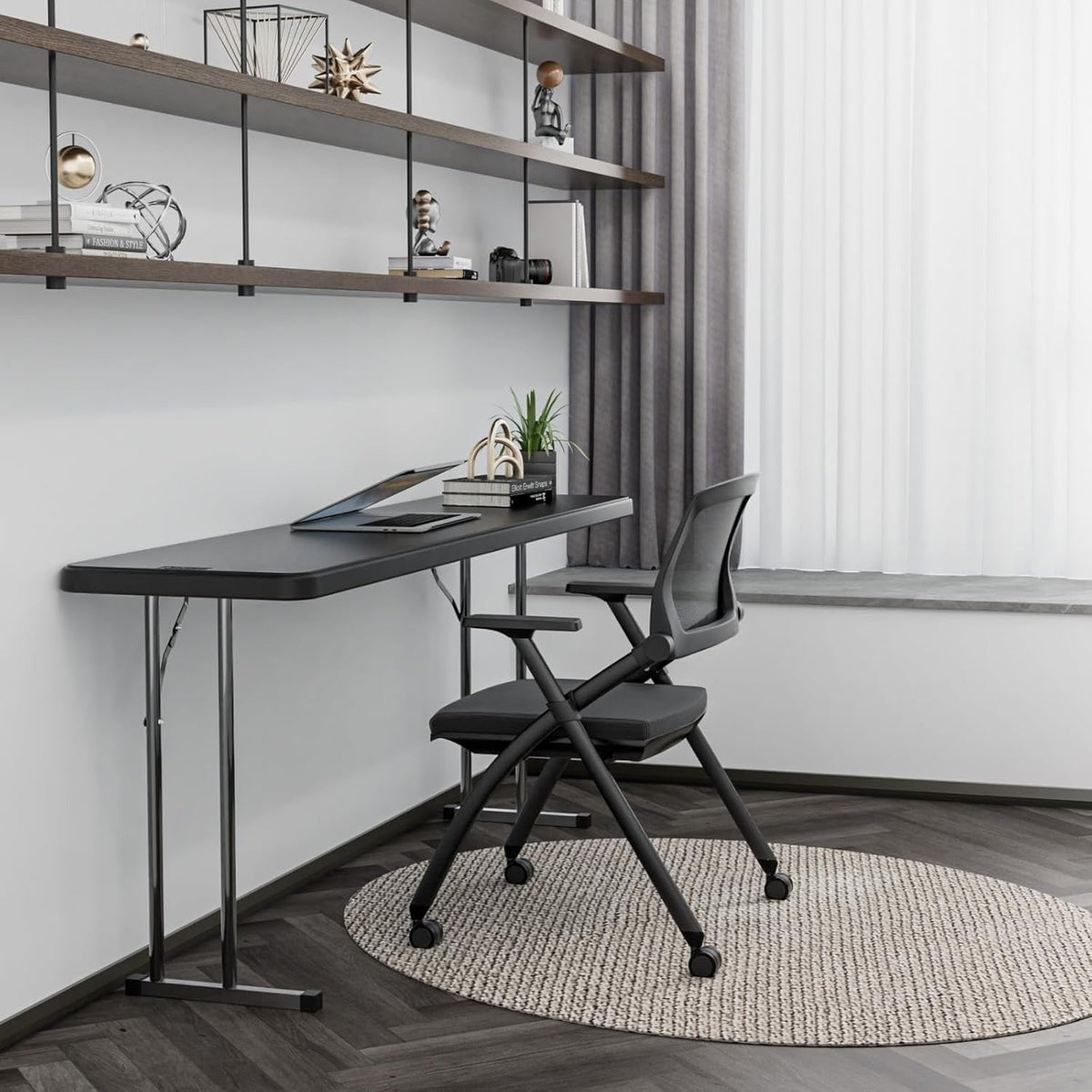 Narrow White 6-Foot Portable Folding Table with Rectangular Top and Folding Gray Leg Frame — image 3