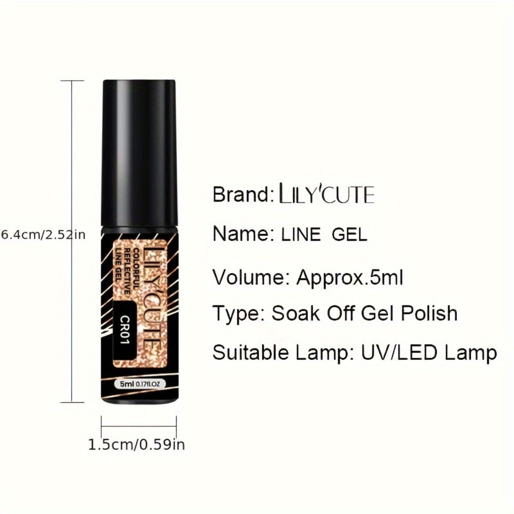 Reflective Liner Nail Art Gel Six-Bottle Set with 5ml CR01 to CR06 Colors and Slim Brushes for Detail Lines — image 5