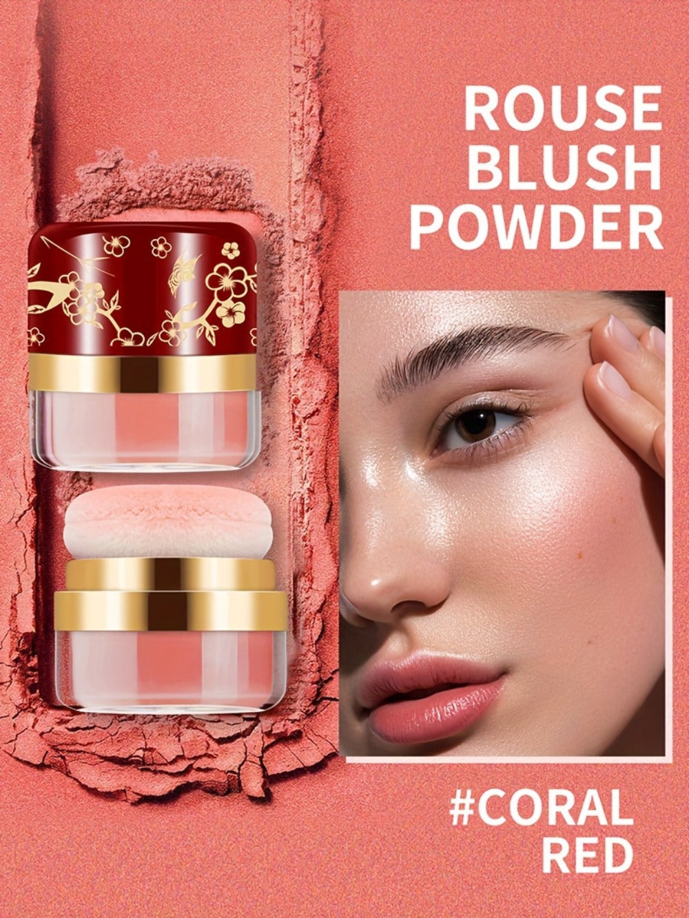 Powder Blush Set 3 Colors with Pearl Powder Rose Oil & Squalane Formula, for Makeup, Travel and Everyday Vanity Use — image 1