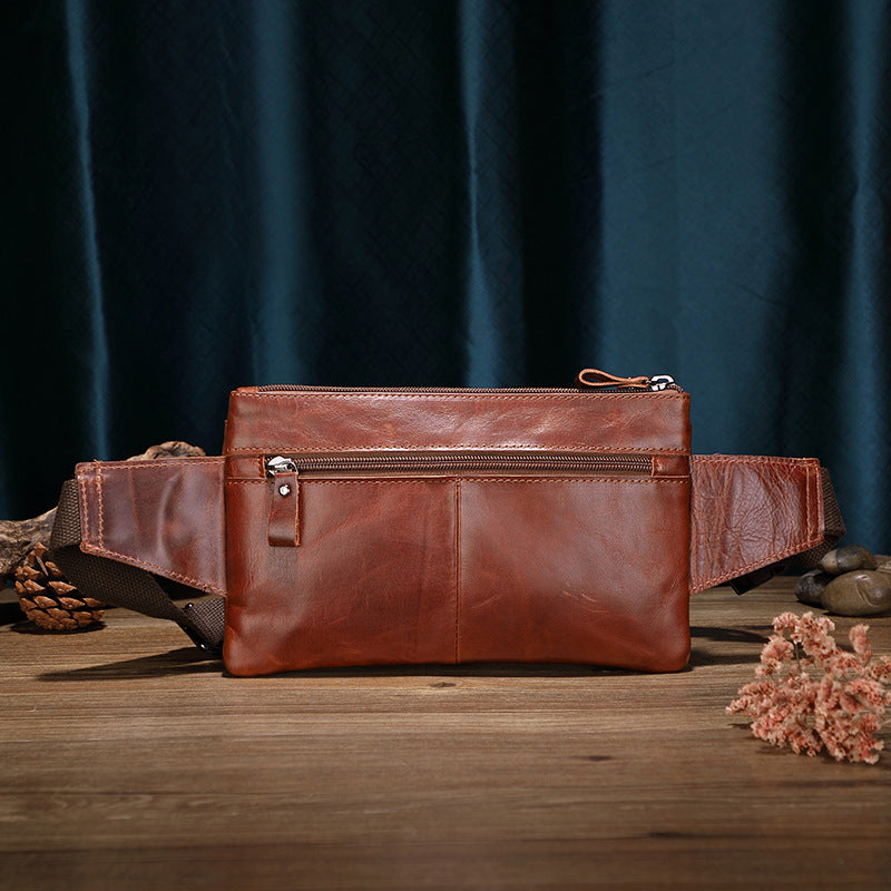 Men's Outdoor Work First Layer Cowhide Large Capacity Waterproof Waist Bag