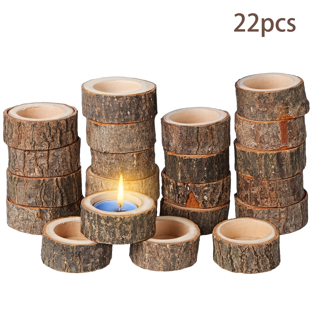 Candle Holder Set 22-Piece Birch Wood Stump Tealight Cups with 1.57-Inch Openings and Bark-Edge Finish — image 1
