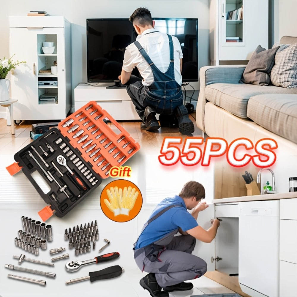 Professional Automotive Tool Set 55 / 63 / 96-Piece – Ratchet Socket Wrench Kit for Car & Bicycle Maintenance | High-End Mech