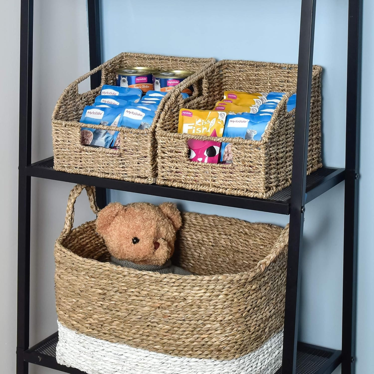 Water Hyacinth Pantry Storage Baskets 2-Pack with Seagrass Options and Integrated Shelf Handles — image 17