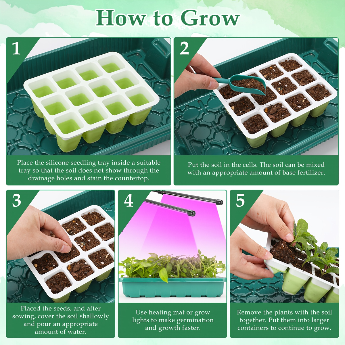 Seed Starting Tray with Flexible Pop-Up Units | Easy Transplant No Root Damage | Optimal Drainage | Reusable Seedling Tray 2p
