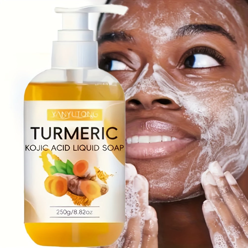 Turmeric Kojic Acid Liquid Soap 250g – Skin Brightening Body Wash for Dark Spots, Even Skin Tone, Deep Cleansing Rich Foam — 