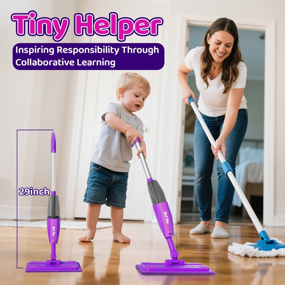 Purple Pretend Play Spray Mop Set with 29-Inch Sectional Handle, Squeeze Trigger and Two Mop Pads — image 5