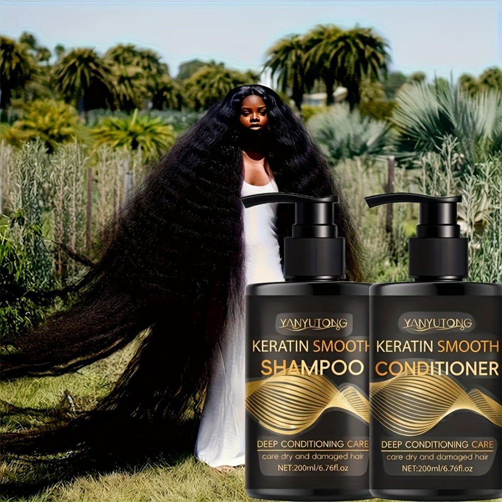 Keratin Shampoo and Conditioner Set 400ml, Breakage Split Ends & Anti-Frizz, Silky Smooth Hair for Color-Treated Heat-Damaged
