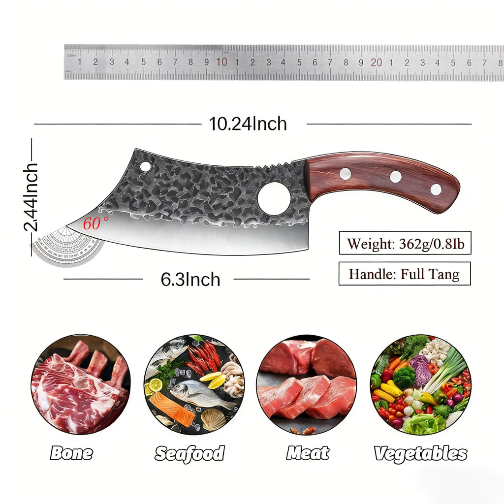 Chef Knife Hand Forged, High-Carbon Steel Viking Cleaver Full Tang Oak Handle with Sheath for Home Cooking, Dining and Outdoo