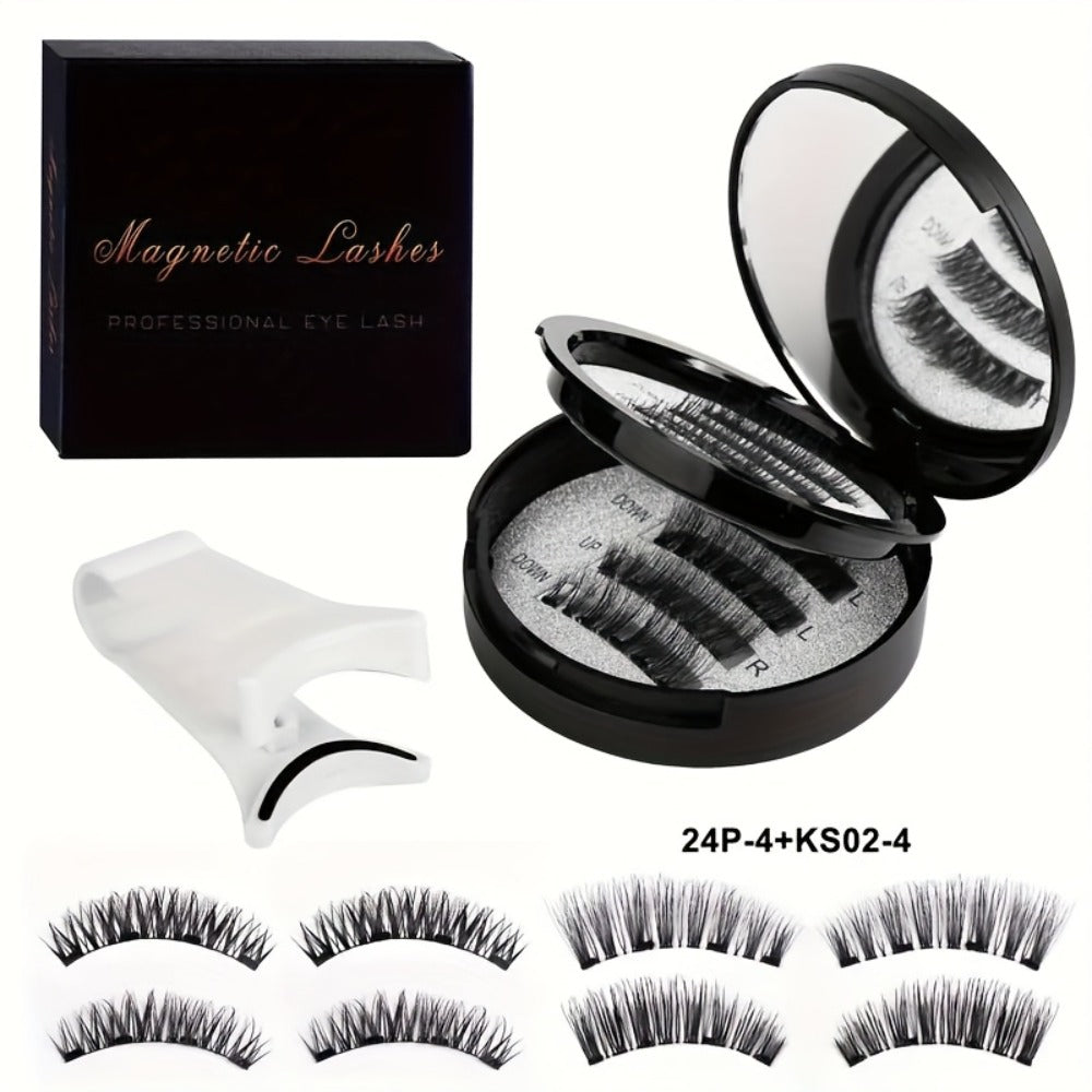 Waterproof 3D Magnetic Lashes 8Pcs Reusable Double Strip False Eyelashes Set with Clips & Glue – Natural Look for Women, Dail