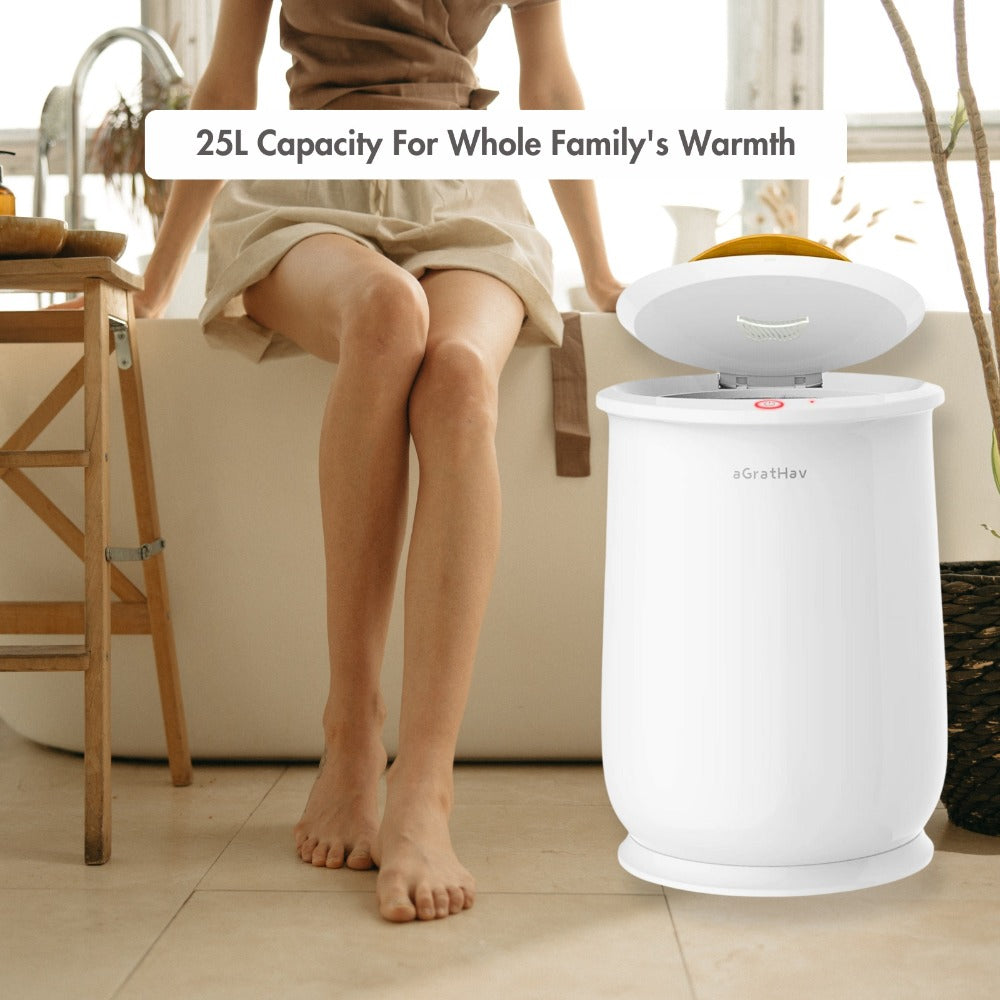 Electric Towel Warmer Bucket Ultra Large Capacity Fits Two 40x70 Towels ETL FCC Certified 1-Min Heat Auto Shut-Off Silent Spa
