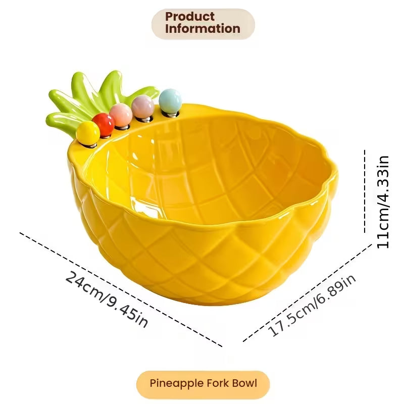 Pineapple-Shaped Ceramic Fruit Bowl with Stainless Steel Fork Set