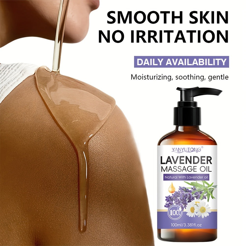Lavender Massage Oil for Body 3.38oz – Natural Nourishing & Hydrating Formula for All Skin Types, Calming Aromatherapy, Coupl