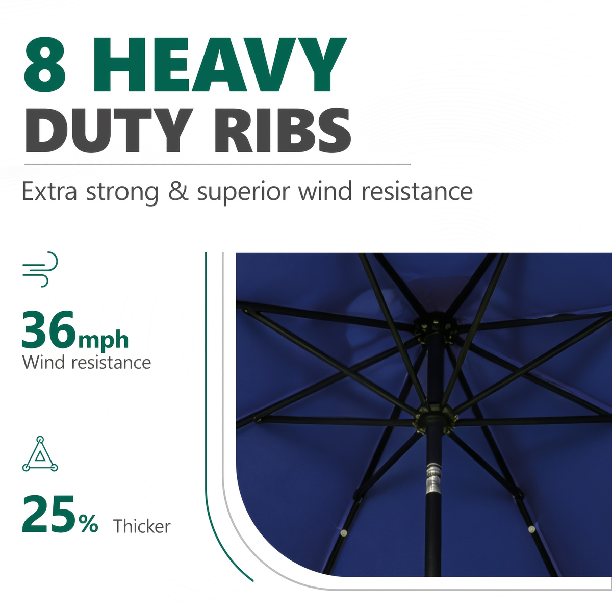 Patio Umbrella 9FT Solar LED Center-Pole Style in Sky Blue, Deep Blue or Khaki for Outdoor Shade — image 7