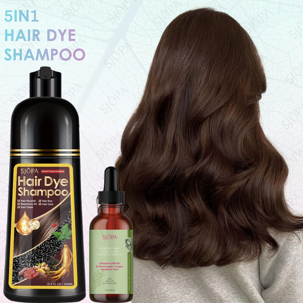 Hair Dye Coloring Shampoo 5-in-1 Upgraded with Hibiscus Oil, Squalane & Glycerin – Quick Color & Nourishing, Gentle Skin-Safe