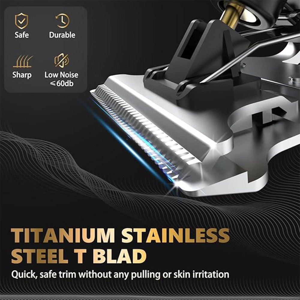 Hair Clippers & Trimmers Vintage Gold T-Blade Model with LCD Display, USB Charging and Three Etched Designs — image 9