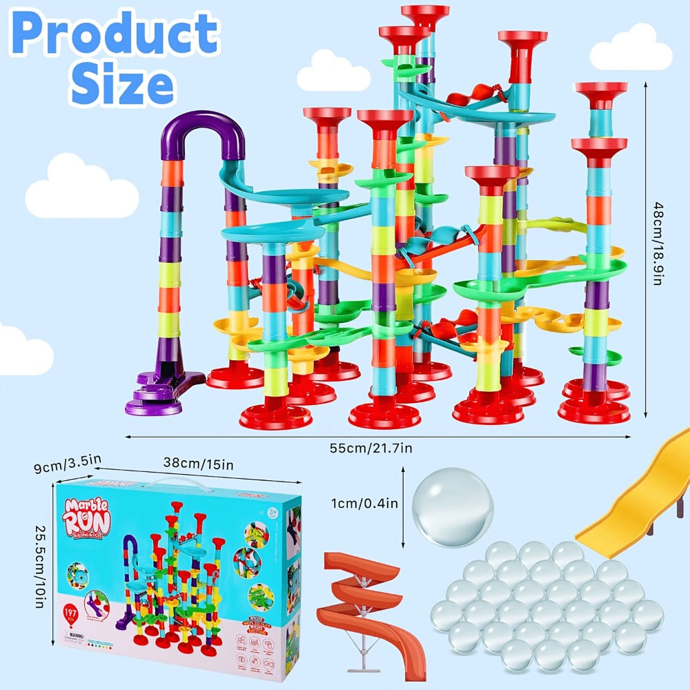 Marble Run Set Building Blocks for Kids 112/147pcs with Glass Marbles with the Listed Color, Size or Set Options for Everyday