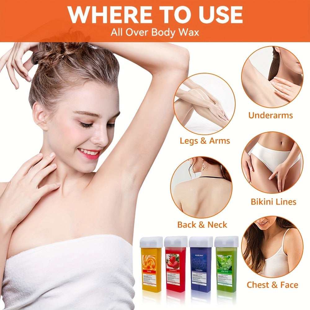 Hair Removal Roller Wax Strips 100g Handheld Depilatory Wax Kit, Smooth Skin for Legs Arms Underarms Bikini Line — image 9
