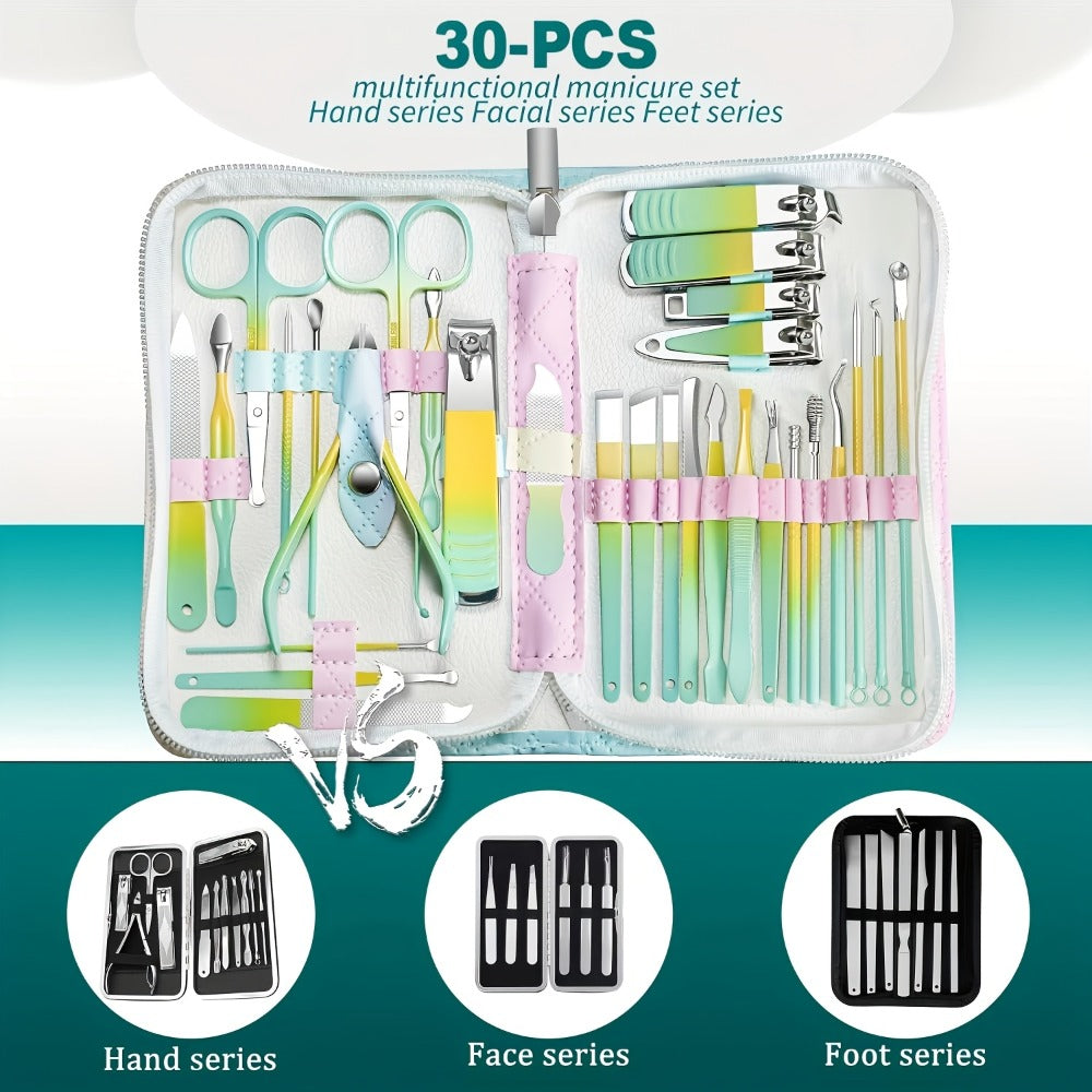 Thirty-Piece Manicure and Pedicure Kit with Gradient Travel Case, Clippers, Scissors and Nail Tools — image 3