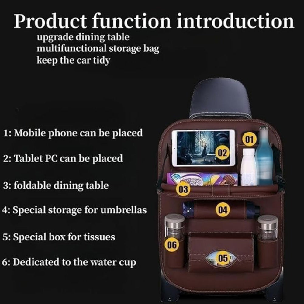 Car Rear Seat Organizer with Foldable Table, Footrest, Cup Holder, Tissue Box & Laptop Base – 2-Piece Premium Back Seat Stora