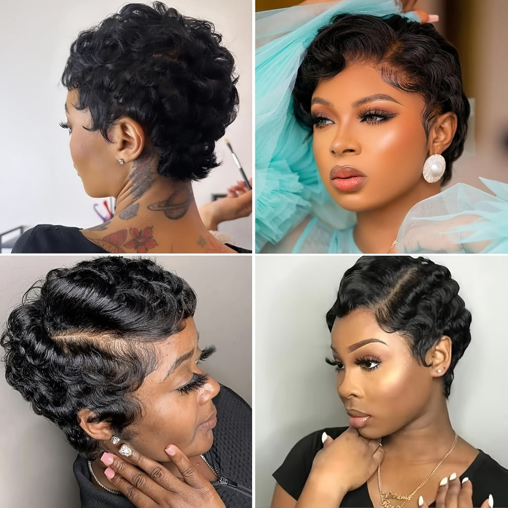 Pixie Cut Wig Human Hair 13x4 HD Lace Front Short Curly Body Wave Loose Deep Wave Finger Wave, for Home, Travel and Salon Hai