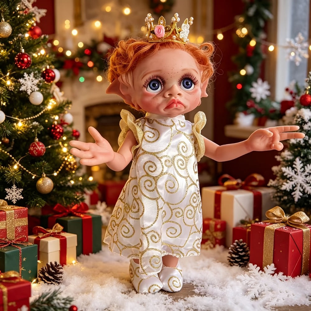 Fairy Elf Reborn Doll 15 Inch Vinyl Full Body Hand-Painted Collectible Art Doll with Wavy Hair & Crown — image 12