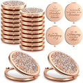 16-Piece Rose-Gold Rhinestone Compact Mirror Set with Engraved Messages and 2X Magnifying View — image 6