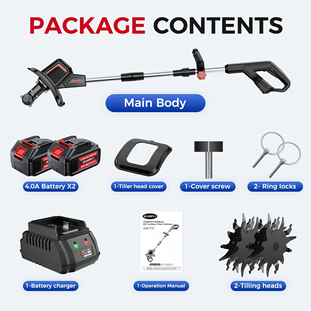 Cordless Electric Cultivator 360RPM - Wireless Electric Tiller & Soil Loosening Machine with 2×4.0Ah for Garden, Patio and Ya