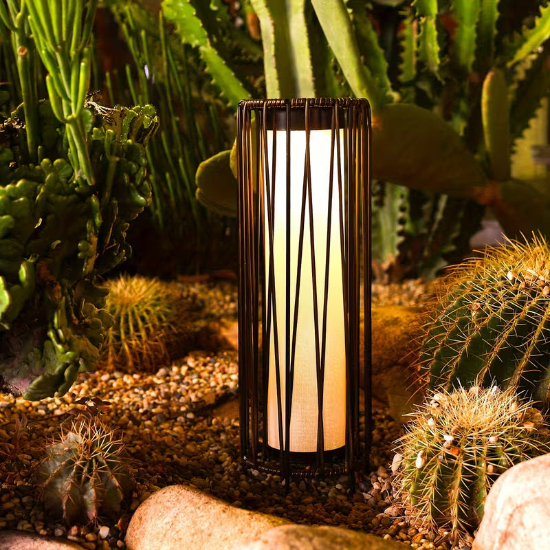 Outdoor Solar Floor Lamp with Rattan Decor Shade