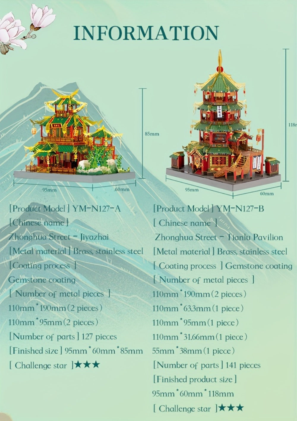 Chinese Street View Metal Model Kit, MU 3D Puzzle Traditional Architecture, Tianloc Pavilion Chiya Chai Tea House Drunk Xiao 