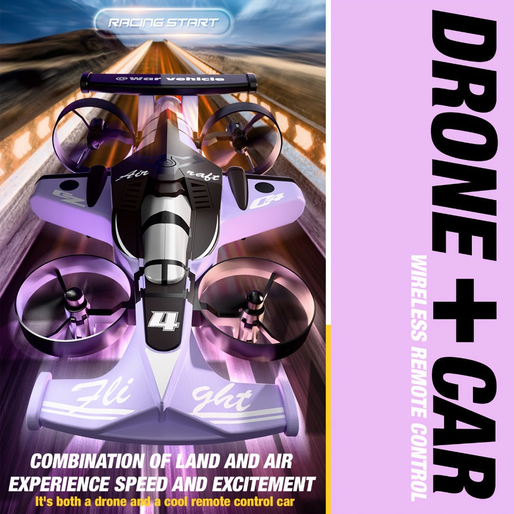 Two-in-One RC Drone and Ground Car with White Body, Two Batteries and Propeller Guards for Indoor Play — image 4