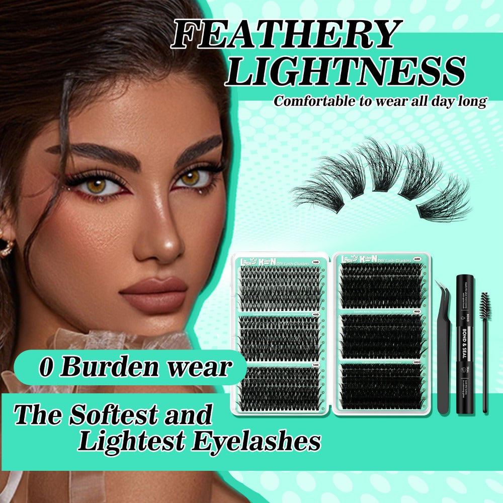 Lash Clusters Kit 708Pcs with Tweezers, Glue & Brush – Soft Silky Fiber False Eyelashes Full Voluminous DIY Lash Extension Se