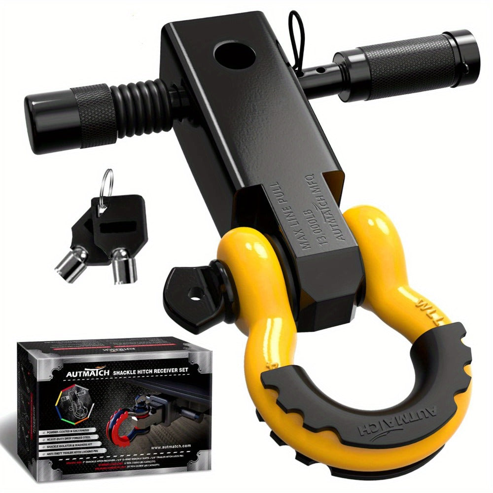 Shackle Hitch Receiver Kit 2 Inch – 45, 000 lbs Break Strength, Drop-Forged Steel, Lock Pin & D-Ring, Fits Truck RV ATV Boat,